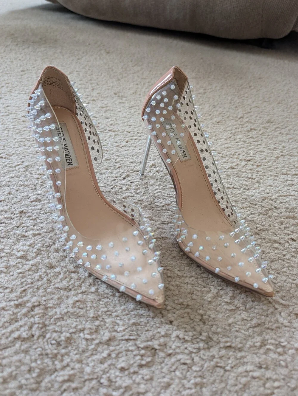 Steve Madden Tolima Clear Pointed Stiletto Pumps with Studs